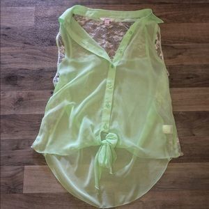 Candies lime green sheer and white lace blouse size small
